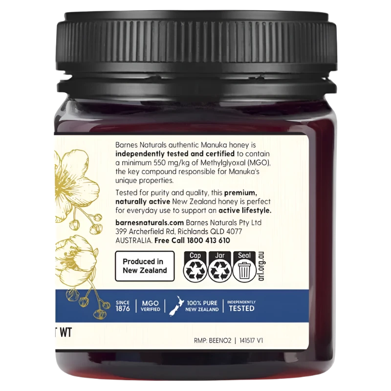 Barnes Naturals New Zealand Manuka Honey 1kg MGO 550+