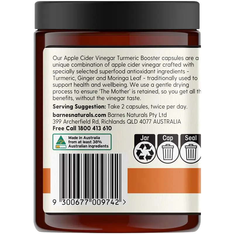 Barnes Naturals Apple Cider Vinegar with The Mother Turmeric Boost 120 Capsules