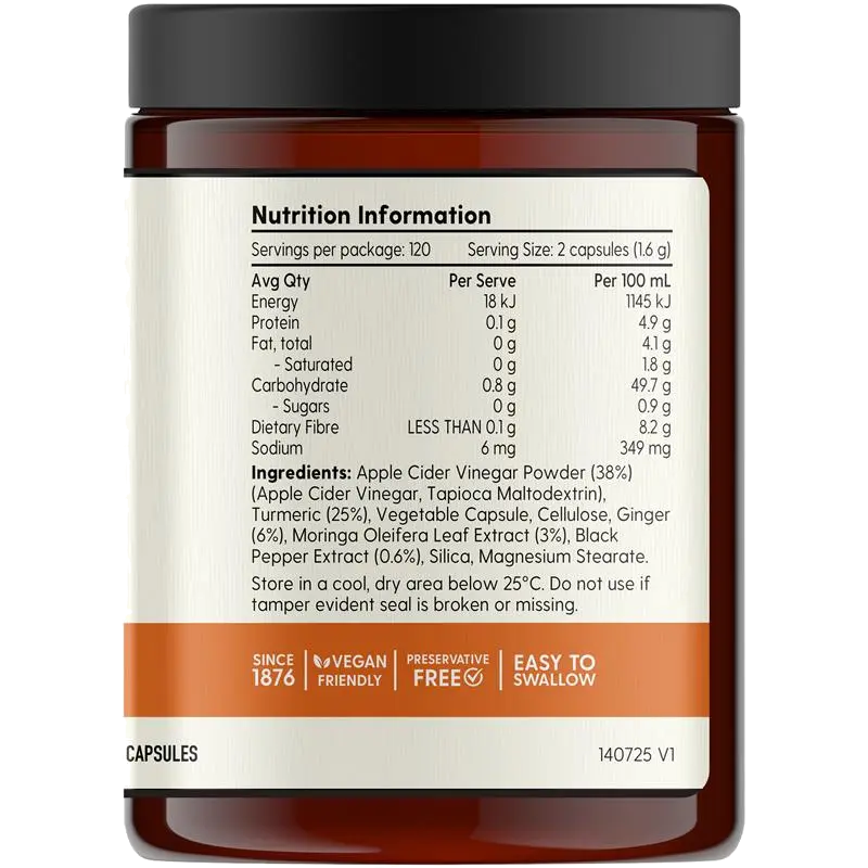 Barnes Naturals Apple Cider Vinegar with The Mother Turmeric Boost 120 Capsules